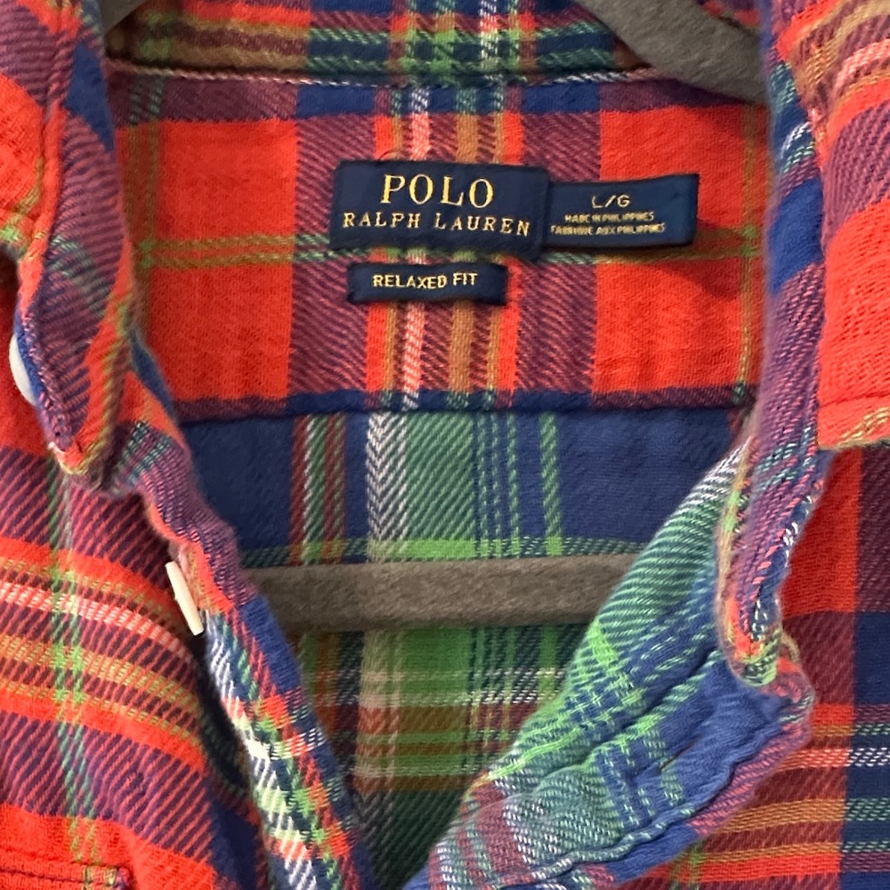VINTAGE Polo by Ralph Lauren Red & Navy Plaid Button-Down Shirt LARGE
